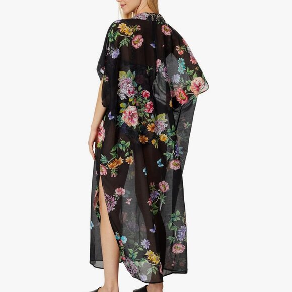 Johnny Was Black Butterfly Collared Kaftan L/XL NWT - Picture 3 of 5